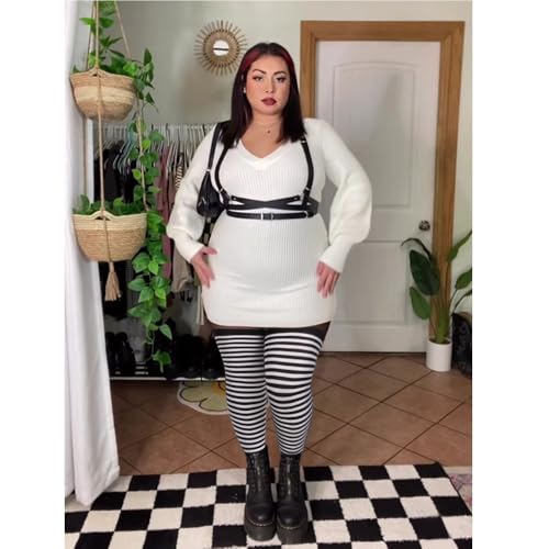 Image of DRESHOW Plus Size Thigh High Socks Striped Over Knee Long Boot Stockings Knee High Tube Socks Leg Warmers for Women