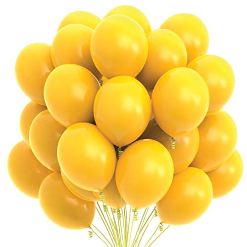 Prextex 75 Yellow Party Balloons 12 Inch Yellow Balloons with Matching Color Ribbon for Yellow Theme Party Decoration, Weddings, Baby Shower, Birthday Parties Supplies or Arch DÃ©cor - Helium Quality