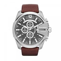 Diesel Men's DZ4290 Mega Chief Stainless Steel Brown/Gunmetal Leather Watch, One Size