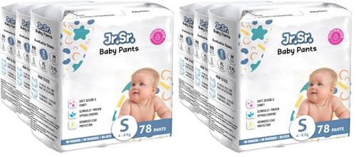Image of Jr. Sr. Baby Diaper Pants | Small (S) Size (4-8 kg), 234 Count | Pack of 6 | Upto 12 hr Absorption with Advanced Leak Protection | Safe For Babies Skin | Soft, Secure & Comfy
