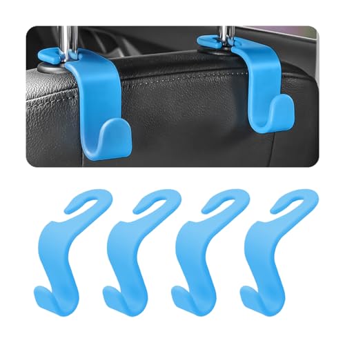 Image of 4PCS Car Back Seat Headrest Hooks, Rear Car Seat Storage Headrest Hanger Holder Hooks Organizer, Universal Auto Interior Accessories for Bag Purse Handbag Cloth Coats Grocery (Light Blue)