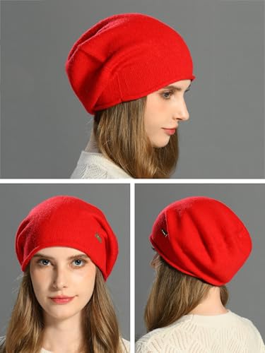 Image of jaxmonoy Cashmere Slouchy Knit Beanie Hat for Women Winter Soft Warm Ladies Wool Knitted Skull Beanies Cap