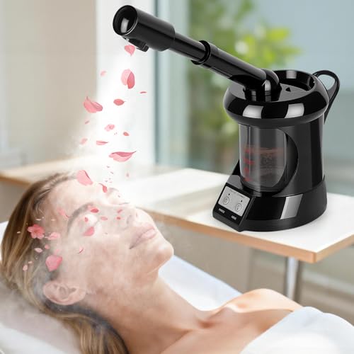 Facial Steamer Professional with More Steam for Deep Cleansing and Hydration Face Steamer Featuring Extendable Arm Steamer for Facial for Beauty Spa and Home Use Black