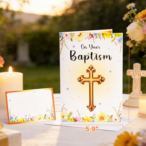 Image of Baptism Pop Up Card with Lights, 3D Musical Christening Greeting Cards | Popup Gold Cross & Dove Design, Sacred Religious Keepsake Baptism Gift Cards with Envelope for Boys Girls