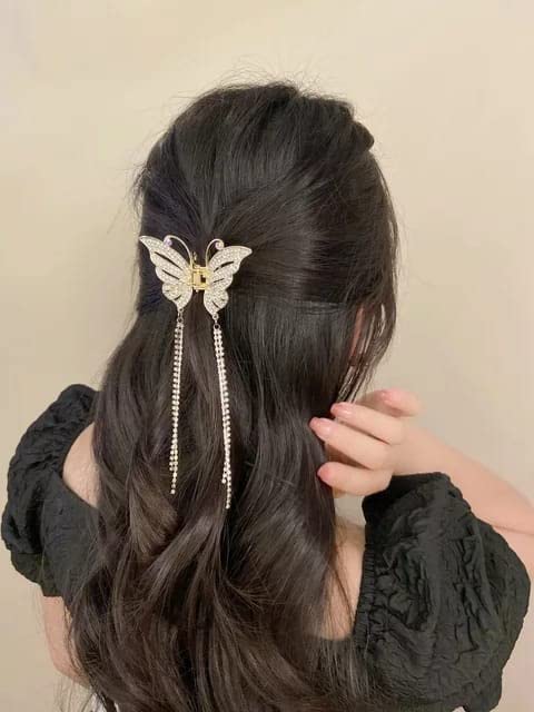 BAOERFASHION HEAD ORNAMENT HAIR CLAW CATCH CLIP BUFFTERFLY TASSEL HAIR CLIP