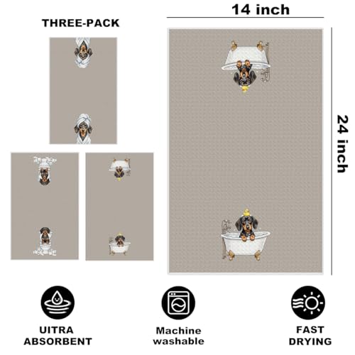 Image of 3 Pcs Funny Dachshund Hand Towel for Bathroom 24x14 Inch, Dachshund Gifts Reusable Dish Cloth Towel, Waffle Weave Hand Towels for Toilet Home Bathroom Decor, Weiner Dog Gifts for Women Mom Friend