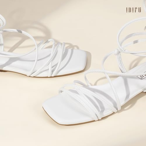 IDIFU Strappy Lace Up Flat Sandals for Women Tie Up Square Open Toe Ankle Warp Straps Dressy Gladiator Summer Beach Wedding Party Ladies Comfortable Cute Casual Trendy Dress Sandals4