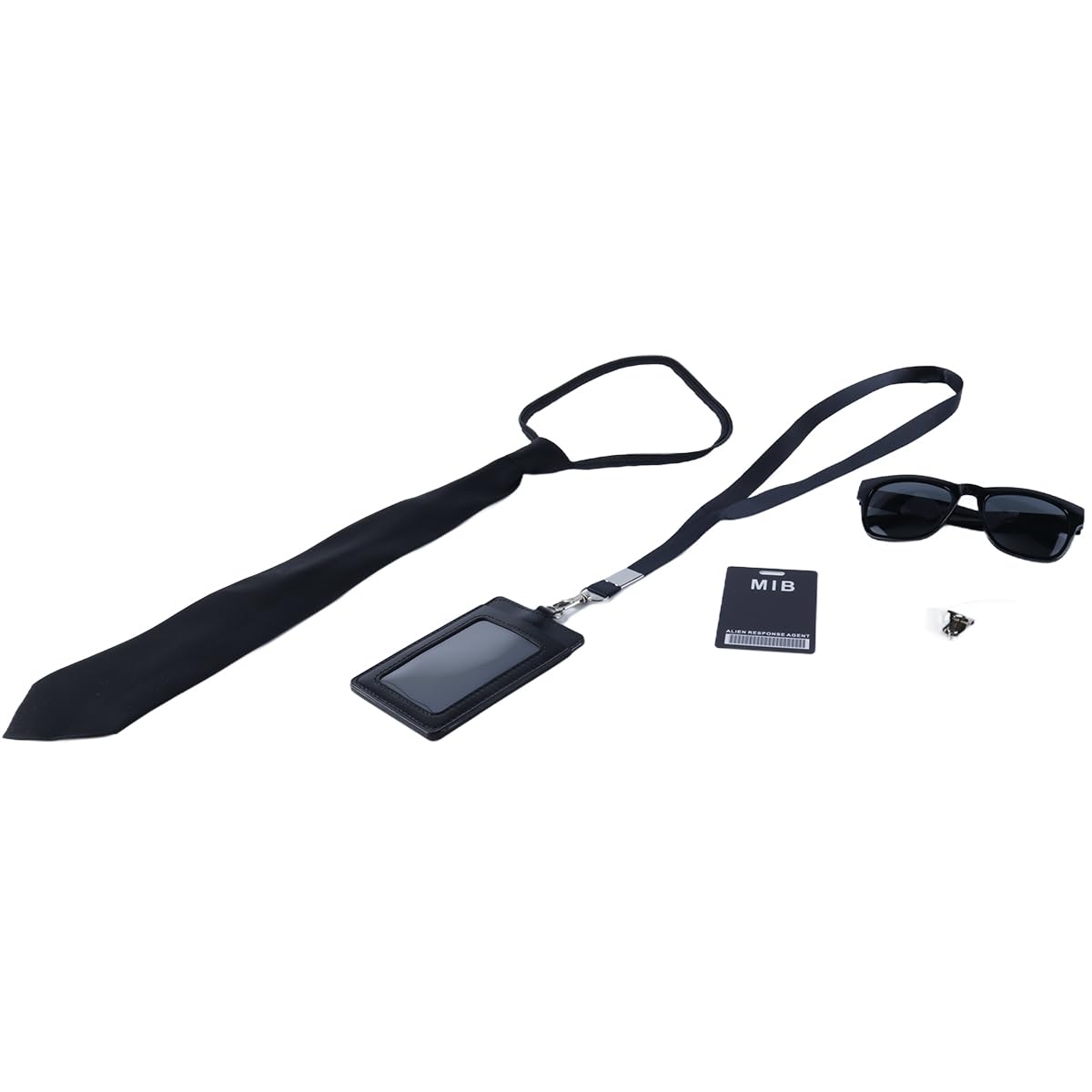 Orivin Black Secret Agent Costume Set Adjustable Tie Work Badge Lanyard Sunglasses Elastic Clips