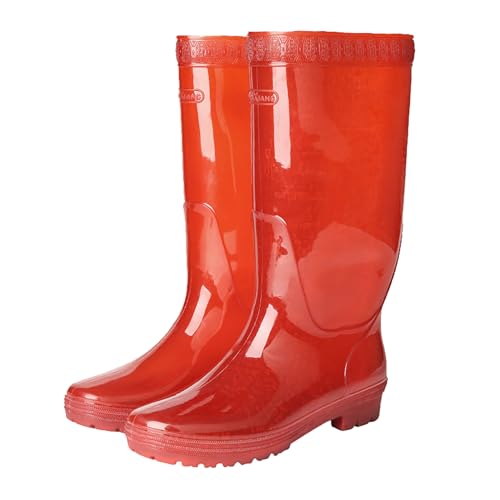 Botas de goma para mujer de alta laca, botas de lluvia para mujer, zapatos de invierno altos, botas largas, zapatos cómodos, botas altas e impermeables con plataforma, botas redondas de goma ligeras
