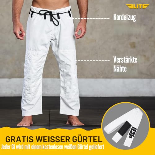Elite Sports BJJ GI für Herren IBJJF Kimono BJJ Jiujitsu GIS mit sanforisiertem Stoff und Gürtel (siehe spezielle GröÃŸentabelle) (Premium WeiÃŸ, GröÃŸe 3)