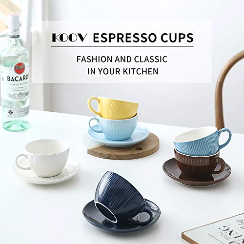 KOOV Latte Cup and Saucer Set of 6, 10 oz Porcelain Cappuccino Cups, Latte Art Cup and Saucer, For Latte, Cafe Mocha, Coffee Shop and Barista (Rainbow)