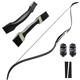 OBTOUTDOOR Black Hunter Bow 20-55lbs 51Inch Traditional Handmade Wood Recurve Bow for Archery Hunting