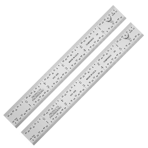 PEC Tools 6" Rigid Metal Ruler, 3R Graduation, Premium Steel, 2Pcs