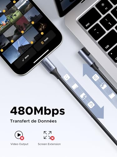 Kabel ładujący USB-C UGREEN 240 W ze złączem kątowym, kabel szybkiego ładowania PD 3.1, kabel USB-C do USB-C do iPhone'a 17/Air/16/15, MacBooka Pro/Air, iPada Pro, Galaxy S25, Steam Deck itp. (2 m)