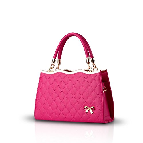 NICOLE&DORIS New Women/Ladies sac à main épaule Sac bandoulière Soft Surface en cuir PU diamant Lattice Rose rouge