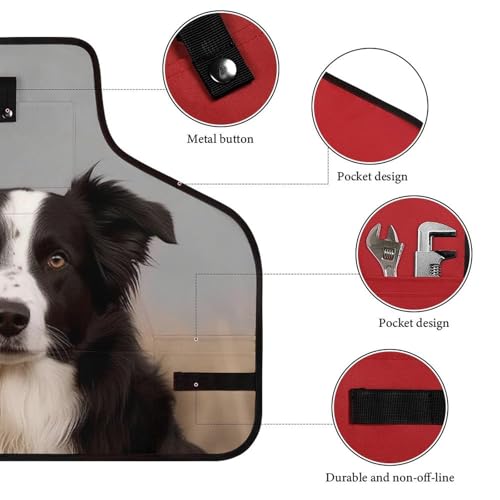 Delantal de trabajo Border Collie con bolsillos negro miniatura 3