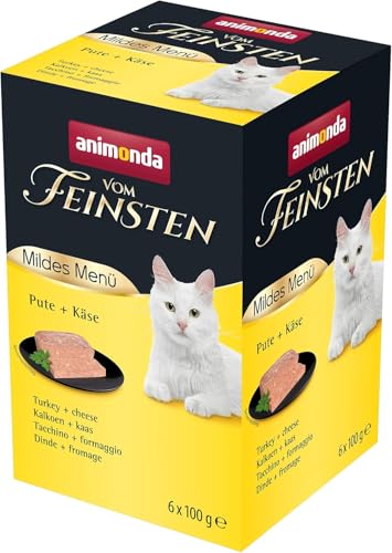 animonda Vom Feinsten Adult Mildes Menü Pute + Käse (6 x 100 g), Nassfutter für sensible Katzen, Katzenfutter ohne Getreide und Zucker, leicht...