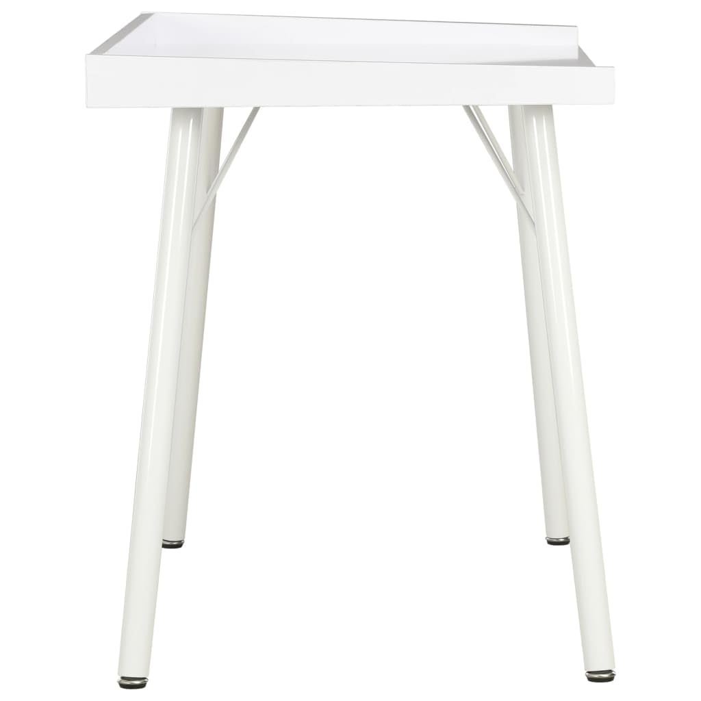 Biurko białe 90 x 50 x 79 cm z podwyższoną ścianką tylną i ścianką boczną, nowoczesne biurko narożne z materiału drewnopochodnego z malowanymi proszkowo nogami, kompaktowy stół roboczy do