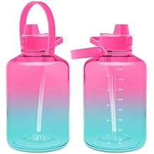 Simple Modern Half Gallon 64 oz Water Bottle with Push Button Silicone Straw Lid & Motivational Measurement Marker | Large Reusable Tritan Plastic Water Jug | Summit Collection | Sorbet