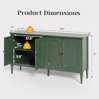 RoyalCraft Modern Buffet Sideboard Set of 2, 58'' Mid Century Modern Console Table, Media Credenza Cabinet with 4 Doors, Accent Cabinet for Entryway, Living Room, Forest Green