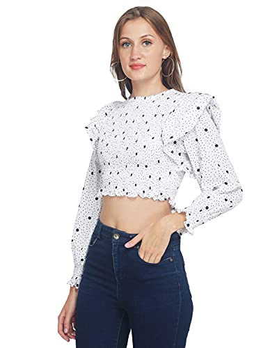 Image of oxolloxo Frill Me Up in Polka Women's Crop Smocked Top
