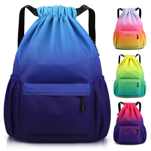 Sarsumir Turnbeutel Sportbeutel Damen Jungen, Wasserdicht Große Kapazität Beutel mit Kordelzug Rucksack, Kordelzugbeutel Turnbeutel Herren Mädchen für Gym Schwimmen Sport, Blau Lila