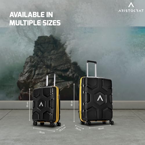 Image of Aristocrat Rock | Set of 2 Trolley Bag, 55+66 Cm, Small+Medium Hardside Luggage | 4 Wheels, Combination Lock | Polypropylene | Suitcase for Travel | 7 Year International Warranty | Jet Black