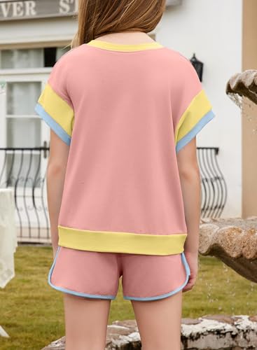 Image of blibean Girls Summer Clothes Sets Kids Colorblock Matching Outfits Size 6-15 Years