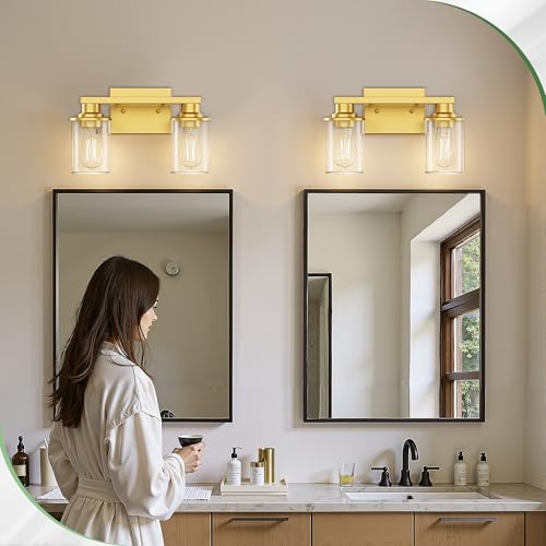 Image of DORESshop 2-Light Gold Bathroom Light Fixture Wall Sconce