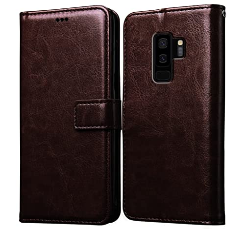 Image of Amazon Brand - Solimo Flip Leather Mobile Cover (Soft & Flexible Back case) for Samsung Galaxy S9 Plus (Coffee)
