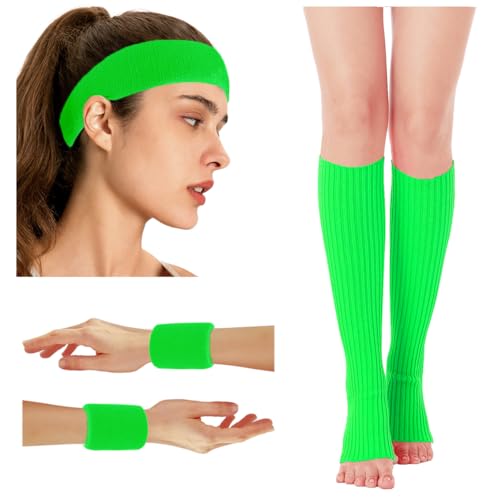 Image of v28 Neon Leg Warmers Set for women Headband Sweatbands Wristbands 80s 90s Pink Running Fanny 80's Plus Size Costumes Pack