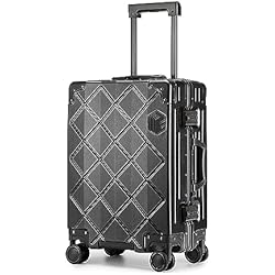 Marcas Maletas Rigidas Sea choice Maleta Cabina Maletas de Viaje Medianas Equipaje de Mano Marcos de Aluminio Rígida Policarbonato Ligera con 8 Ruedas Cierre TSA 55cm (Plata Negra)