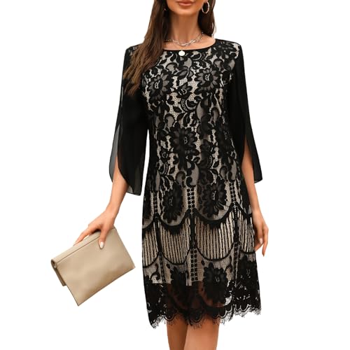 COOAN Damen Formales Kleid Hochzeitsgäste Cocktail Spitze Pailletten Kleider
