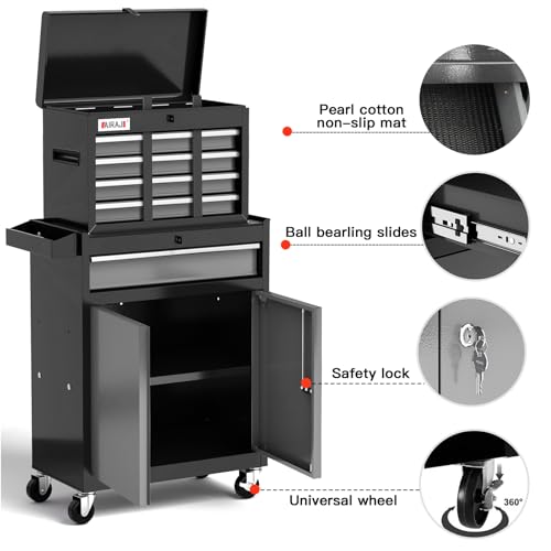 7-Drawer Tool Chest with Wheels,40'' Rolling Tool Chest with Drawers,Portable Tool Cabinet with Liners,Detachable Top Tool Box,Rolling Tool Box for Garage Storage,Workshop,Warehouse,Black - Image 4