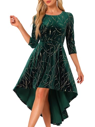 Robe midi en velours premium vert foncé Allegra K - Coupe trapèze noble taille L