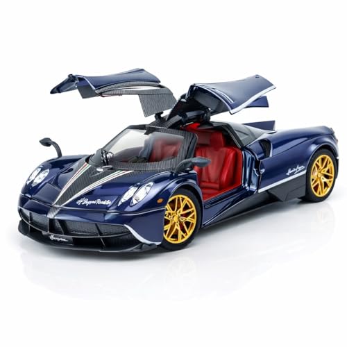 Image of Pagani Huayra Diecast Model Car Toy, 1:32 Scale, Pull-Back Function with Openable Doors, Lights and Sound Supercar for Kids & Enthusiasts, Gift for Boys (Navy Blue)
