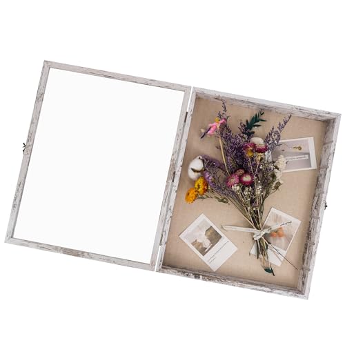 Image of Shadow Boxes Display Cases 16x20 with Removable Shelves, 2.2 Inch White Deep Shadow Box Frame for Keepsake Collectibles, Coins Military Medals Pins Wedding Flowers