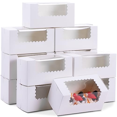 Ireer 40 Pcs 7.87 x 3.93 x 3.93 Inch Bakery Boxes with Window Cookies Pumpkin Roll Container Donut Boxes Pastry Cake Packaging Safe for Loaf Muffins Breads Dessert Treat (White)