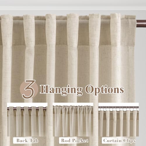 Image of Joywell Extra Long Linen Curtains 120 Inch for Living Room Taupe Burlywood