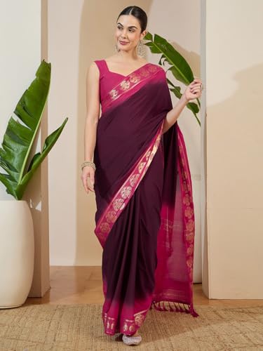 Image of AKHILAM Women's Mysore Silk Kanjivaram Pure Soft Ombre Print Saree With Unstitched Blouse Piece (73ALEKHA7301 NV Parent)