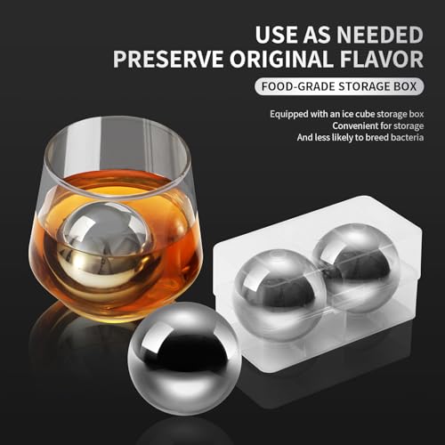 Whiskey Balls Reusable Stainless Steel Metal Ice Sphere Cubes Beverage Chilling Rocks Whiskey Stones for Red Wine, Bar Beer, Scotch, Vodka Drinks