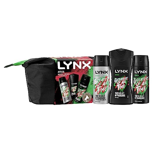LYNX Africa Washbag Deodorant Gift Set Body Wash, Body Spray and Anti-perspirant perfect for his daily routine 3 piece