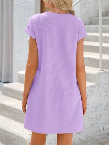 Wenrine Womens Textured T Shirt Dress Short Sleeve Summer Casual Sequin Stripe Mini Dresses3