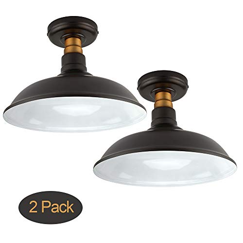 Set of 2 Farmhouse Vintage Semi Flush Mount Ceiling Light, Oil Rubbed Bronze/Antique
