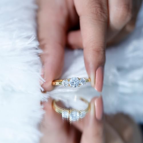 Certified Lab Grown Diamond 3 Stone Promise Ring, Ef-Vs Quality, Diamond Past Present Future Ring - With Jewelry Box4