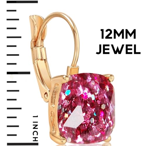 Hot Pink Earrings for Women - Fuchsia Glitter Lever Back Large Square Drops by Humble Chic NY - Used condition - Image 4