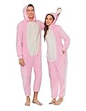 Ekouaer Unisex Adult Animal Onesie Pajamas One Piece Fleece Pjs Christmas Costume Sleepwear Homewear Pink Bunny M