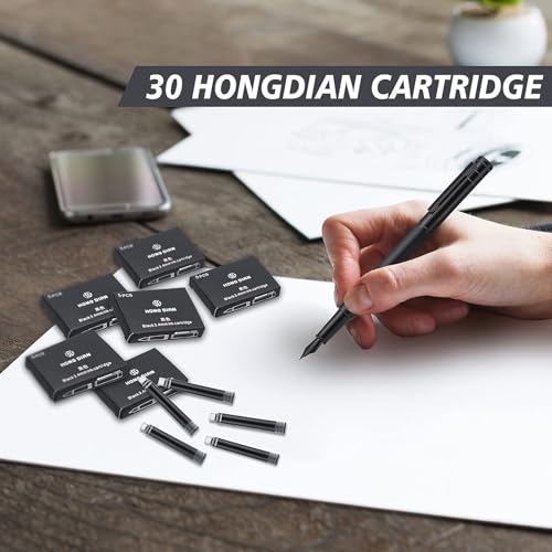 Hongdian Fountain Pen Ink Cartridges Black Color, Set of 30 Refill Ink Cartridges, 3.4 mm Bore Diameter