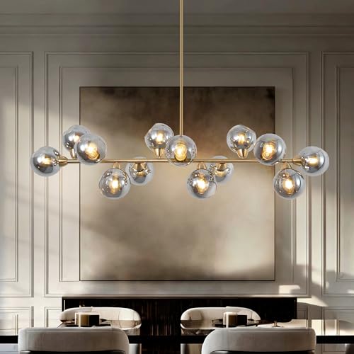 Lzawvm Linear Chandeliers Dining Room Gold Sputnik Chandelier 13-Lights Modern Glass Globe...