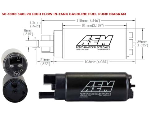 AEM 50-1000 High Flow In-Tank Fuel Pump, Black, 4.055 x 1.535 x 1.535 inches - Image 5